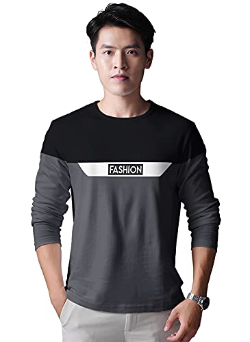 EYEBOGLER Men’s Trendy Round Neck Full Sleeves Colourblocked T-Shirt