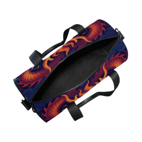 Bolsa de viaje redonda unisex con bolsillo y diseño gráfico de dragón abstracto 5