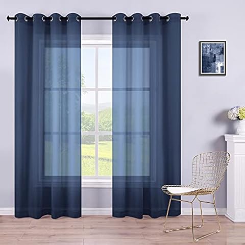 KOUFALL Navy Curtains 84 Inch Length for Living Room Set of 2 Panels Grommet Semi Sheer Nautical Curtains for Bedroom Boys Room Kids Nursery Bathroom Windows 52x84 Inches Long Navy Blue Cover