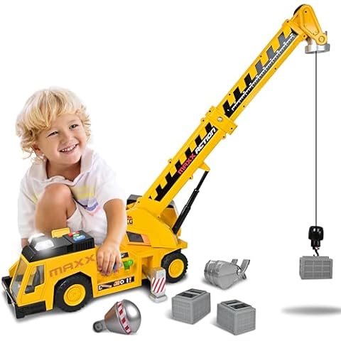 Sunny Days Entertainment, LLC. Maxx Action 27'' 3-N-1 Crane Truck - Large Construction Vehicle with Lights, Sounds and Motorized Drive | Realistic Crane with Joystick Controllers Cover