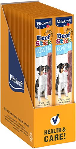 Vitakraft Beef Stick Low Fat, snack cane, bastoncino di carne di tacchino, snack per l’addestramento del cane, per cani con problemi di peso, senza zuccheri aggiunti (50x 12g)