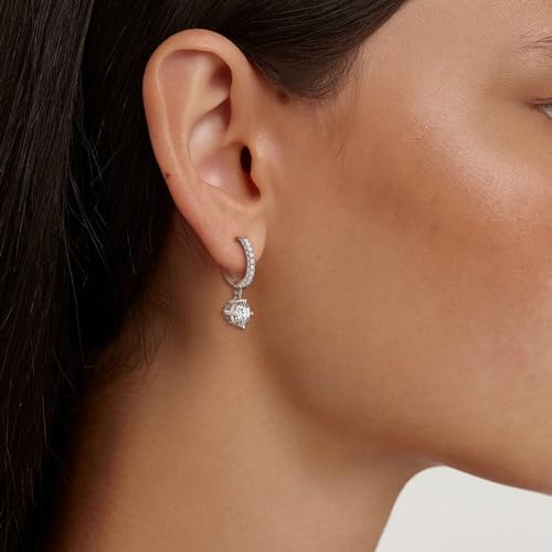 Hoop Earrings with Dangle Round - Sterling Silver Huggie Hoop Earrings for Women Trendy Hypoallergenic Small Loop Earring with Dangling Charm for Sensitive Ears Cubic Zirconia Fashion Jewelry Gifts3