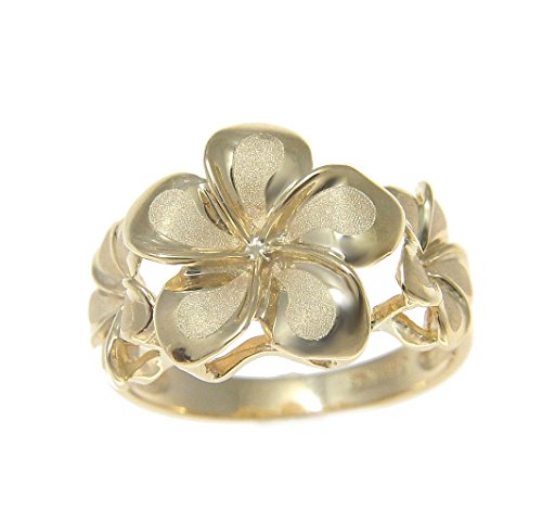 Arthur's Jewelry Solid 14k yellow gold 8.5mm-13mm-8.5mm Hawaiian plumeria flower ring3