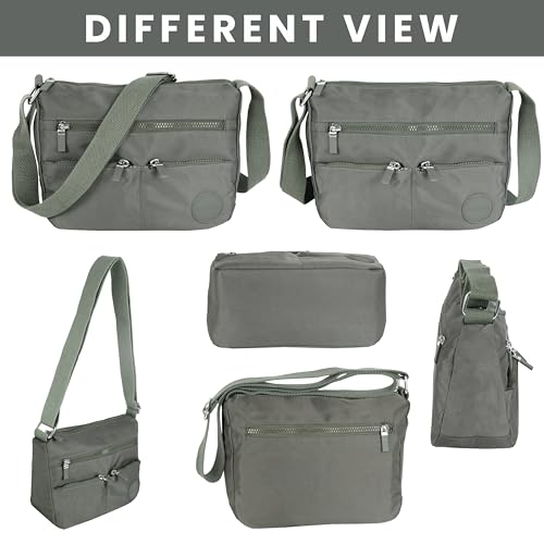 Image of Storite Multipocket Crossbody Bag for Women Lightweight Small Travel Bag Shoulder Purses and Handbags with Multi Zipper Pockets - Grey (25x19x11 cm)