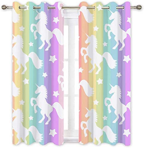 Janvi EnterpriseJANVI Creation Polyester Cute Unicorn Print 3D Digital Printed Curtains Window, Door & Long Door Living Room Kids Pack of 2 (White) (9 Feet, 2)