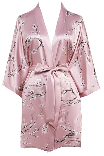 BABEYOND Short Kimono Bath Robe Blouse Satin Silky Kimono Cover Up Loose Cardigan Sleepwear Wedding Robe