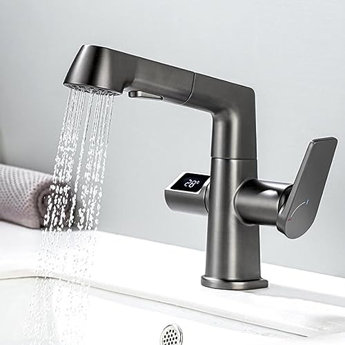 Robinet de lavabo avec douchette extractible et affichage numérique blanc