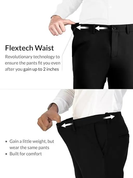 Adam Baker Men’s Slim Fit & Classic Fit Tuxedo Pants for Men | Formal Dress Pants | Satin Stripe & Expandable Waistband4