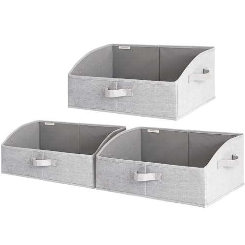 Image of StorageWorks Closet Storage Bins, Trapezoid Organizer Box for Shelves, Fabric Clothes Bin, Foldable Organizing Baskets with Handles, Large, Light Grey, 3-Pack