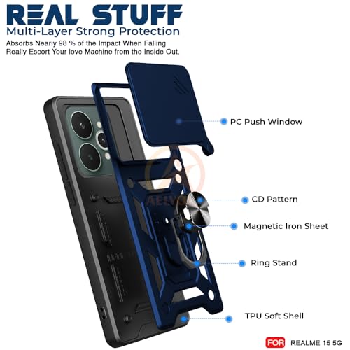 Image of Armor Bumper Back Cover Case for Realme 15 /15 pro 5G | Rotating Camera Cover, Ring Holder & Kickstand | Heavy Duty & 360 Degree Protection Realme 15 /15 pro 5G Back Cover (Blue)