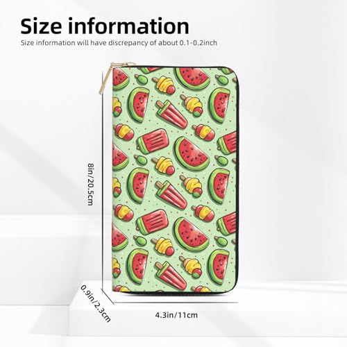 Leather Thin Slim Wallets for Women Men - Fashion Watermelon Ice Cream Print Card Wallet Holder with Zipper2