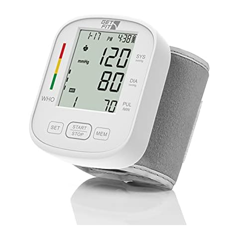 Get Fit Wrist Blood Pressure Monitor for Home Use - Medical Blood Pressure Machine Reader - Dual Users with 2x99 Memoery Sets - Sphygmomanometer Adjustable Wrist Cuff, LCD Display, Pulse Rate Monitor Cover