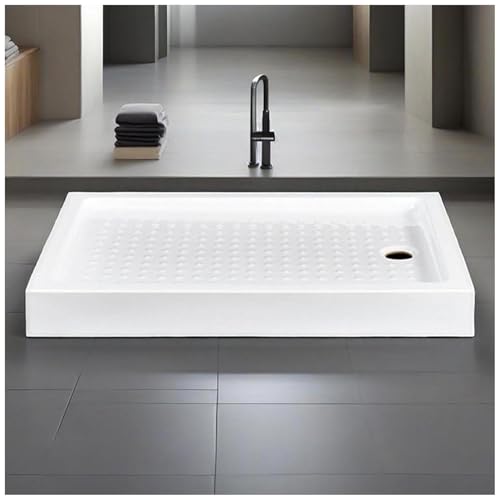 Bandeja rectangular de base de ducha, kit de bandeja de ducha acrílica con superficie antideslizante y drenaje central, receptor de ducha de superficie sólida para montaje de baño
