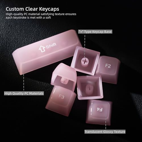 Image of Womier Keyboard Keycaps Jelly, Clear Cute Keycaps, Transparent Pink Key Cap | Custom Keycaps 60 65 75 100 Percent for Cherry MX, Kailh, Outemu, Gateron Mechanical Keyboards(MDA Profile)
