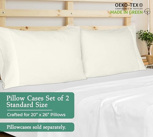 Image of Royale Linens Standard Pillowcase Set of 2 - Bed Pillow Cover - 20 inchx26 inch - 1800 Brushed Microfiber, Wrinkle & Fade Resistant - Soft & Cozy- Standard Size Pillow Case (STD,Ivory)