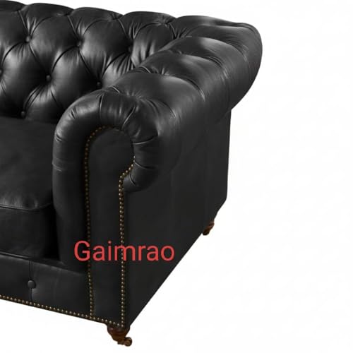 Image of Classic Leatherette Chester Sofa Set Button Tufted, Classic Style Sofa Set for Living Room, Office, and Hallway Colour (Black Leatherette, 3 Seater Sofa)