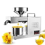 Moubhjd Prensa de Aceite para Hogar 820W, Máquina de Prensado en Frío y Caliente, con Tolva Incluida, Acero Inoxidable, Ideal para Coco, Cacahuete, Girasol y Otras Semillas