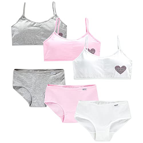 Girls’ Seamless Underwear Set - Training Bra and Matching Panties – Crop Cami Bralette and Briefs for 8-14 Age (6 Pcs) Type 1