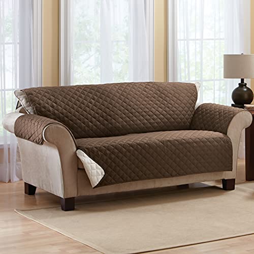 Collections Etc Reversible Quilted Furniture Protector Cover, Chocolate/Tan, Sofa #TOP1