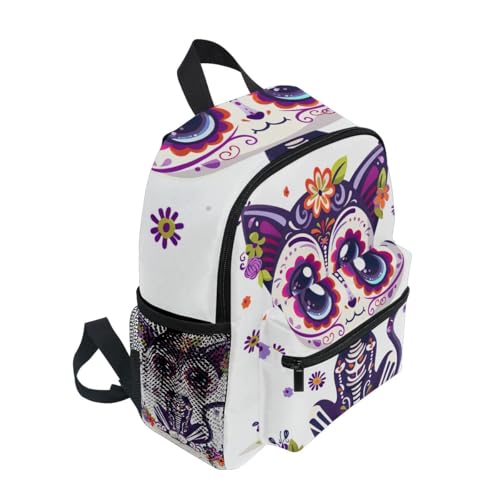 Toddler Backpack for Boys Girls, Sugar Skull Cat Cute Travel Backpack with Name Tag Mini, 3-8 Years2