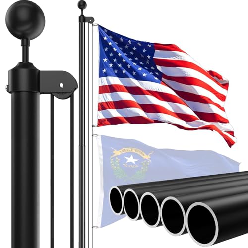 IOEN Heavy Duty Flag Pole -30FT Extra Thick Aluminum Flagpole kit with 5x3 Nylon Embroidered Flag,for Outside Yard,Outdoor,Commercial or Residential-Ground - 100MPHWind Tested，Black