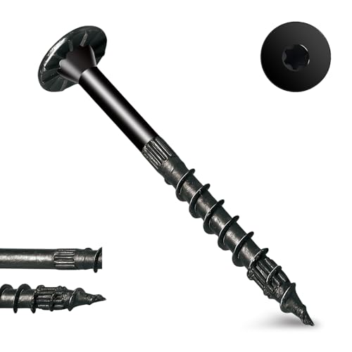 50PCS Outdoor Accents Structural Wood Screw 0.22 pulg x 3.5 pulg, cabeza plana, acero aleado, acabado negro, sistema Torx miniatura 1