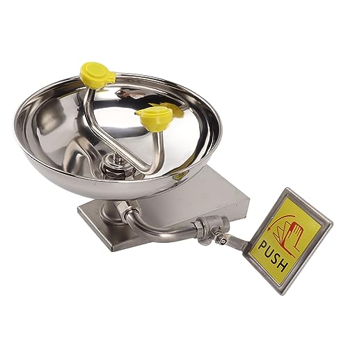 Double Nozzle Eye Wash Station 304 Stainless Steel Wall Mount Emergency Eye Washer Sink with Safety Sign, Easy Installation, Double Nozzles, Stainless Steel Handle for Accidents