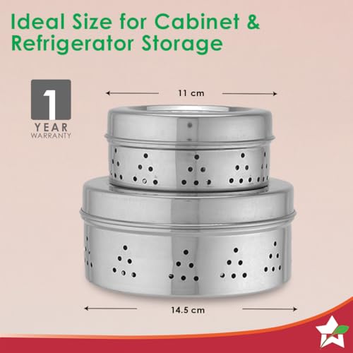 Image of Wonderchef Ambrosia Stainless-Steel Coriander Box (2 Pcs.) | Perforated Container for Air Circulation | Food-Grade, Non-Corrosive, Sturdy | 1-Year Warranty