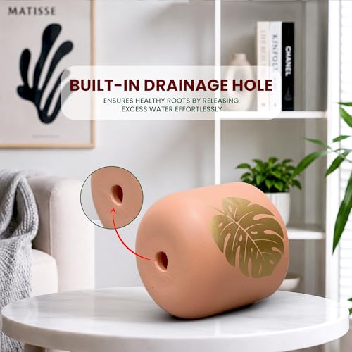 Image of Urban Plant Monstera Muse Handcrafted Terracotta Planter | Monstera Leaf Design | Indoor Clay Pot for Living Room | Artisan Decorative Flower Pot | Drainage Hole | 4.5 Inch