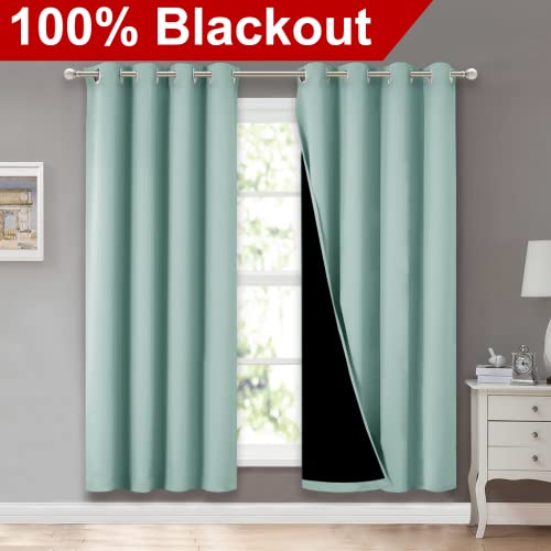 Image of NICETOWN 100% Blackout Window Curtain Panels, Full Light Blocking Drapes with Black Liner for Nursery, 72-inch Drop Thermal Insulated Draperies (Aqua Blue, 2 Pieces, 52-inch Wide Per Panel)