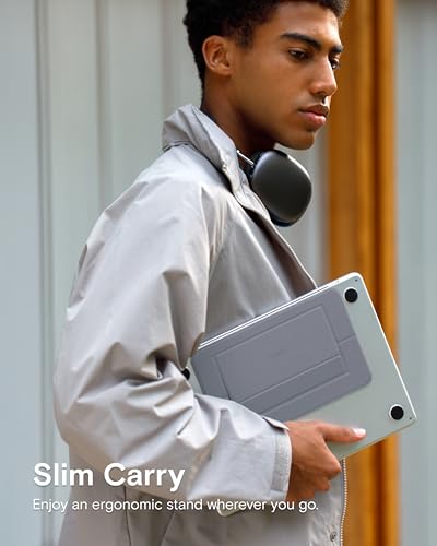 Image of MOFT Laptop Stand, Adhesive Airflow Laptop Cooling Riser for Heat Dissipation with 2 Adjustable Angles, Foldable Computer Stand Compatible with Laptops 11 inch-16 inch, Light Cool Grey