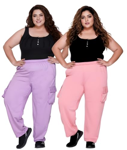 Image of White Moon Plus Size Women's 4 Pocket Cargo Joggers for Gym - Comfortable Track Pants for Women, Cotton Jogger, Ideal Track Pants for Women, Cargo Joggers for Everyday Wear (Pack of 2)