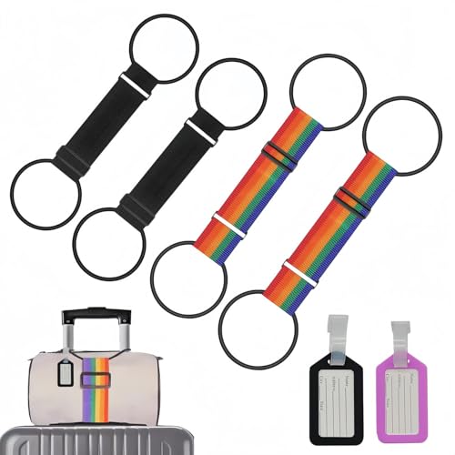 4 Pieces Luggage Straps + 2 Tags, Elastic Luggage Connector Straps for Suitcases, Luggage Binder Strap Set with ID Tags