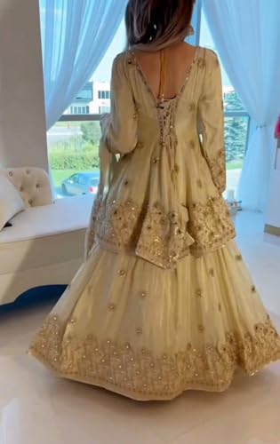 Image of LUXE VIBE Embroidered Embellished chinon semi-beads real mirror work top with chinon lehenga and embroidered dupatta set