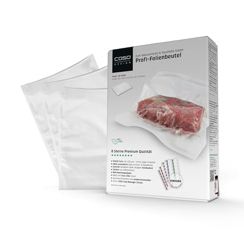 CASO 8 Sterne Profi- Folienbeutel 30x40 cm / 50 Beutel Vakuumierbeutel für alle Vakuumierer sehr stark & reißfest ca. 150m Vakuumbeutel Lebensmittel Vakuumiergerät Sous Vide BPA-frei
