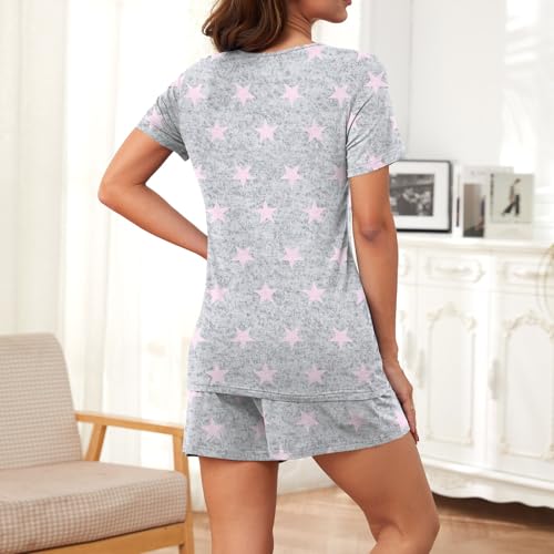 Image of Findsweet Pajama Set for Women 2 Piece Lounge Set Soft Sleepwear Summer Casual Short Pjs Sets with Pockets M-3XL