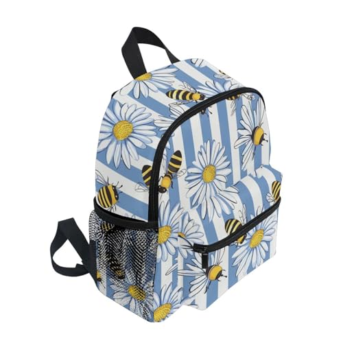 panksolu Honey Bee Bumble White Daisy Toddler Backpack for Boys Girls,Kid Backpack with Chest Clip and Name Tag, S2