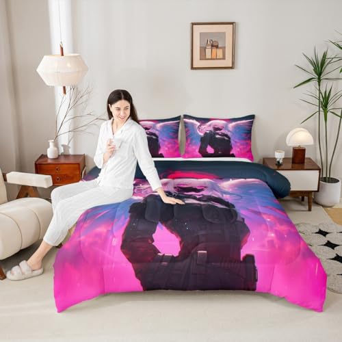 Image of Erosebridal Anime Girl with Wings Bedding Queen Size for Girls Adults, Kids Japanese Virtual Reality Comforter Cartoon Poster Style Duvet Set for Boys Teen Bedroom Decor with 2 Pillowcases
