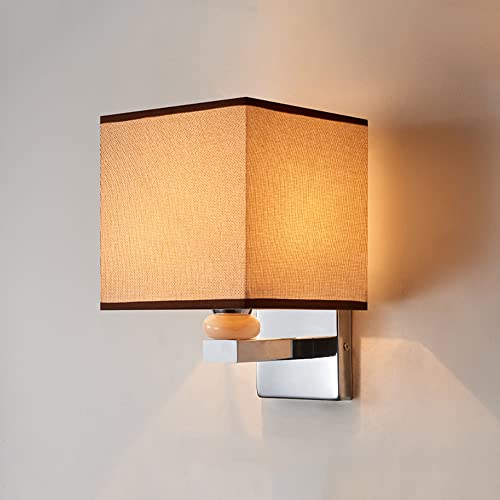 DLHH Aplique de Pared clásico de una Sola luz con Pantalla de Tela Cuadrada, luz de Lectura de Montaje en Pared de Cromo Antiguo, Apliques de Tela cableados para Sala de Estar, dormitor