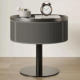 Rieort nachtkommode Luxuriöser Nachttisch, moderner runder Nachttisch, Metallsockel, Beistelltisch aus Pu-Leder mit 1 Nachttisch aus Holzschublade Sicherheit ohne Geruch(Dark Gray,45cm)