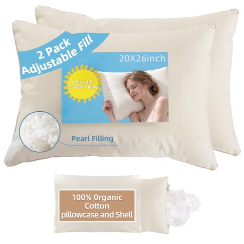 Image of Organic Pillow 20x26 with Cotton Case, Adjustable for Side Sleepers