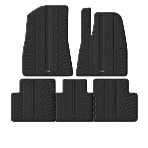 TRAVALL Rubber Car Mats (set of 4) compatible with Tesla Model 3 (2020-Cuurent) Heavy Duty Floor Mats Moulded Premium Mats Easy Clean Black with Clips - Anti Slip All-Weather Protection
