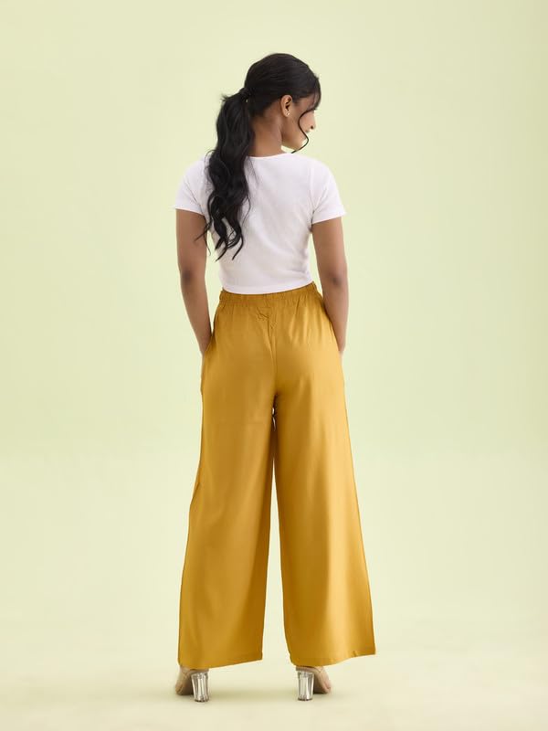 Image of GO COLORS Soft Viscose Basic Palazzo Full Length for Women| Breathable, Mid Rise, Relaxed Fit