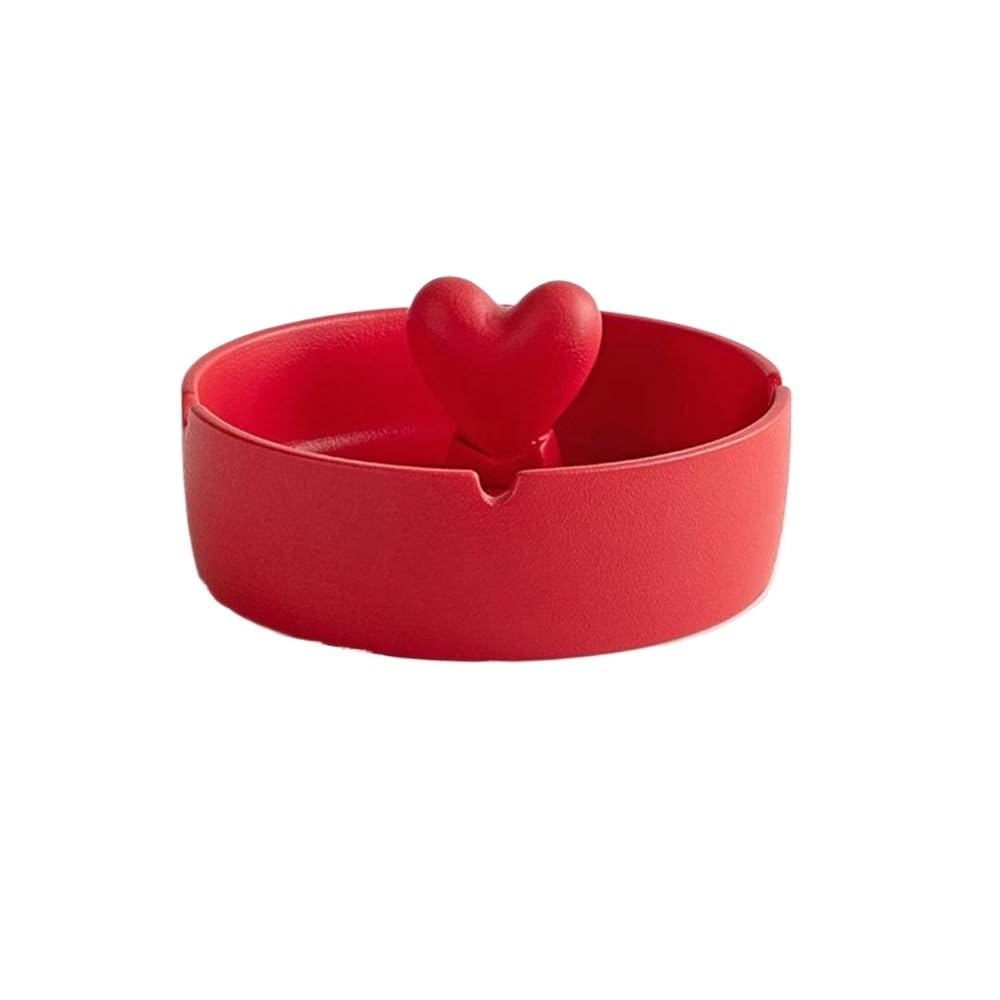 Indoor Decorative Ceramic Ashtray Tabletop Round for Living Room Coffee Home Office Tablee Indoor Outdoor Use for Desktop(Red)