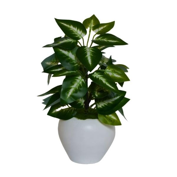 Image of fancymart Artificial Plant Leaves in Apple Pot (30 cm Height) | Small Potted Plant for Office Desk | Home Decor for Living Room | Cafe & Restaurant Table Decoration