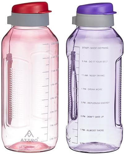 Image of ATTRO Ultra Pro Motivational 1.5L BPA-Free Water Bottle Set of 2, Leak-Proof Flip-Top Cap, Nylon Strap, Durable Daily Hydration Bottle for Gym, Office & Travel-Multicolour Colors