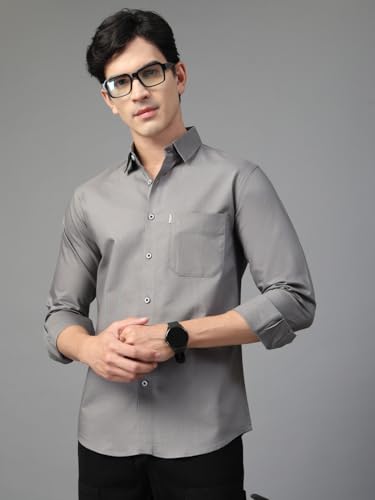 Image of Majestic Man Solid Cotton Casual Shirt - Slim Fit, Full Sleeves, Premium Button Closure