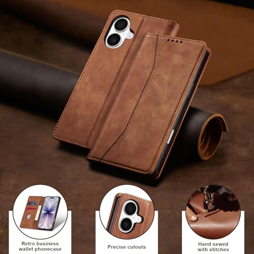 Image of Jasonyu Flip Wallet Case for iPhone 17,Leather Magnetic Folio Cover with Card Holder,Kickstand - TPU Shockproof Durable Protective Phone Case,Brown