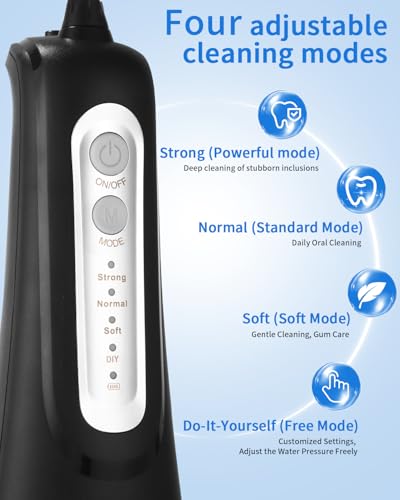 Munddusche Kabellos, Elektrischer Zahnreiniger, 4 Modi 9 Düsen USB-C Wiederaufladbare Wasser Flosser IPX7 Wasserdicht, 300ML Wassertank Mund Reiniger, Munddusche Testsieger für Reinigung auf Reisen – Bild 4