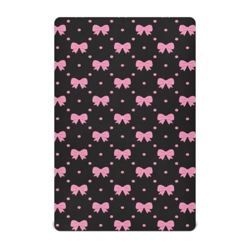 Image of Crib Sheet Breathable Soft Crib Mattress Sheet for Baby Toddler Boys Girls Fitted Pack n Play Crib Sheet Fit Standard Crib Mattress 52 x 28 Inch Hot Pink Bows Polka Dots